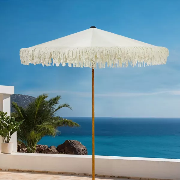 Parasol rond met franjes (D2 m) Valparaiso - Wit