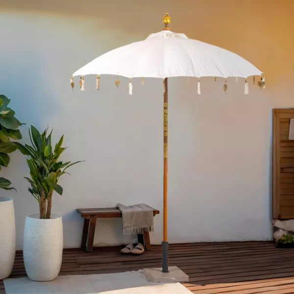 Parasol de jardin rond avec ornements (D2 m) Cuzco Blanc cassé