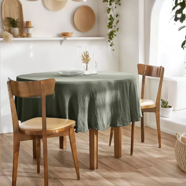 Tafelkleed rond Katoengaas (180 cm) Gaïa Rozemarijngroen
