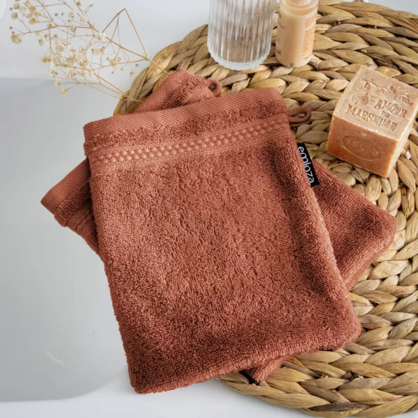 St med 2 kologiske bomuldsvaskeklude (15 x 21 cm) Mline Terracotta