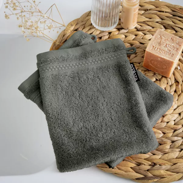 Set van 2 washandjes biologisch katoen Méline Rozemarijn groen