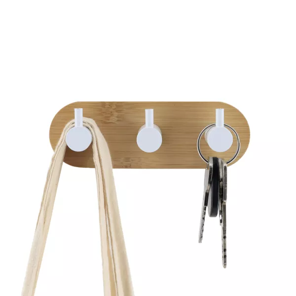 Selvklbende knagerkke 3M bambus 3 kroge (L13,5 cm) Hvid