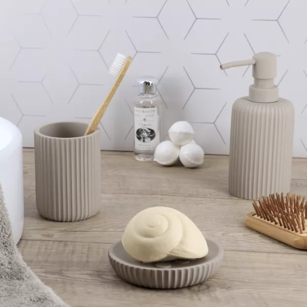 Badezimmer Set Kunstharz Stri Taupe