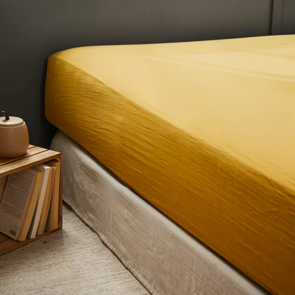 Drap housse gaze de coton (140 x 200 cm) GaĂŻa Jaune safran