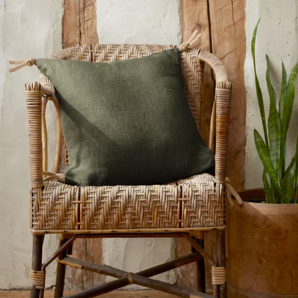 Coussin carré lin lavé (45 cm) Louise Vert romarin