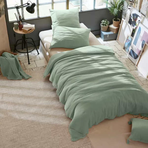 Housse de couette gaze de coton (140 x 200 cm) Gaïa Vert eucalyptus
