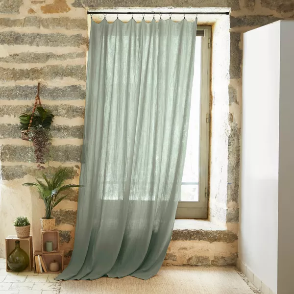 Overgordijn verstelbaar Katoengaas (140 x max 300 cm) Gaïa Eucalyptus groen