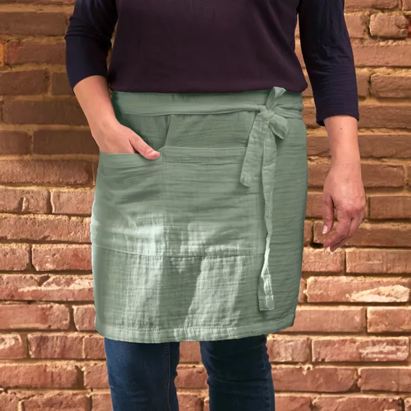 Forklde med lommer i bomuldsgaze Gaa Eukalyptusgrn