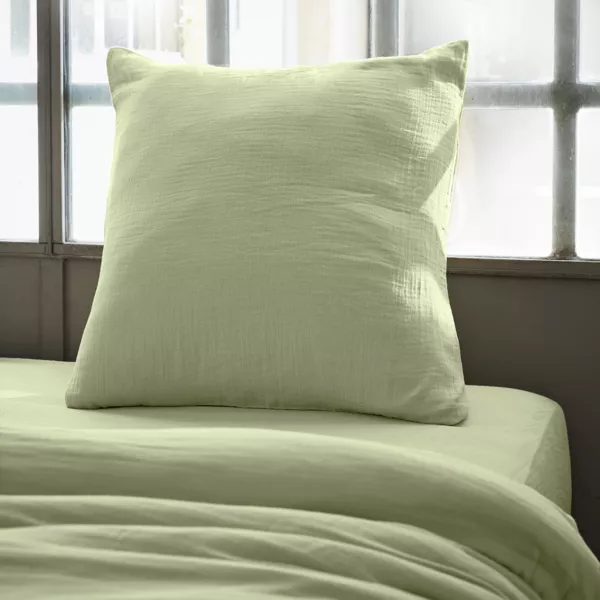 Taie d'oreiller carrée gaze de coton (60 x 60 cm) Gaïa Vert tilleul