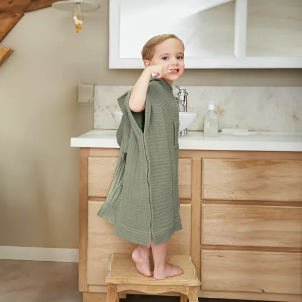 Poncho de baño para niños en gasa de algodón 2/5 años Gaïa Verde romero