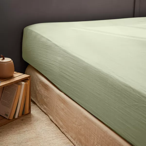 Sábana bajera en gasa de algodón (180 cm) Gaïa Verde tilo