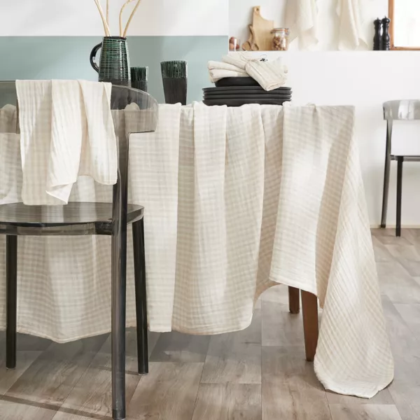 Tafelkleed rechthoekig Katoengaas (150 x 250 cm) Gaïa vichy Beige