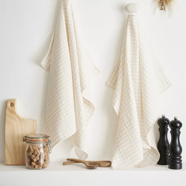 Set van 2 handdoekjes Katoengaas (50 x 70 cm) Vickie Beige