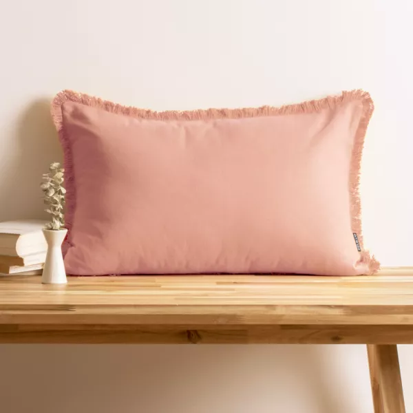 Coussin rectangulaire coton (40 x 60 cm) Pixel franges Rose pche
