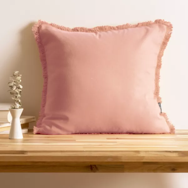 Coussin carré coton (45 x 45 cm) Pixel franges Rose pêche