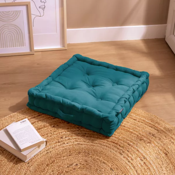 Coussin de sol coton (50 x 50 cm) Pixel Bleu canard