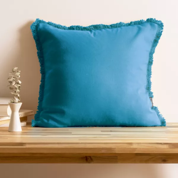 Kussen vierkant katoen (45 x 45 cm) Pixel franjes Turquoise blauw
