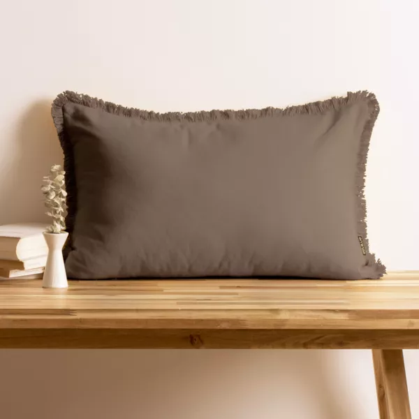 Coussin rectangulaire coton (40 x 60 cm) Pixel franges Taupe
