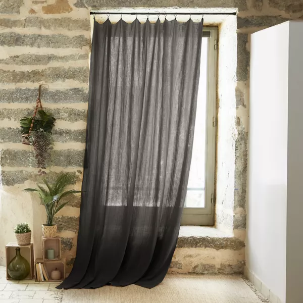 Rideau gaze de coton ajustable (140 x max 300 cm) Gaïa Gris granit