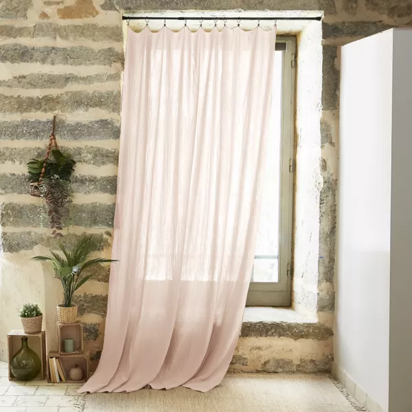 Rideau gaze de coton ajustable (140 x max 300 cm) Gaïa Rose poudré