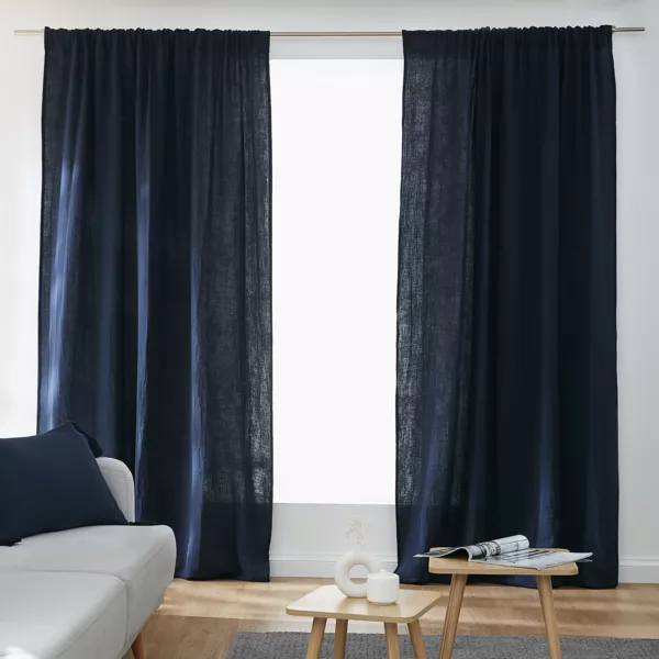 Overgordijn met gefronste band Katoengaas (140 x 240 cm) Gaïa Nachtblauw