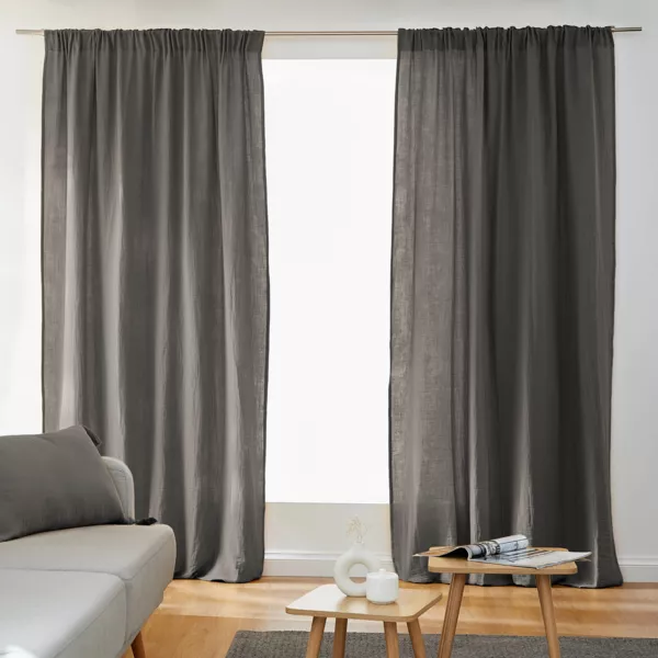 Cortina de gasa de algodón cinta fruncidora (140 x 240 cm) Gaïa Gris granito