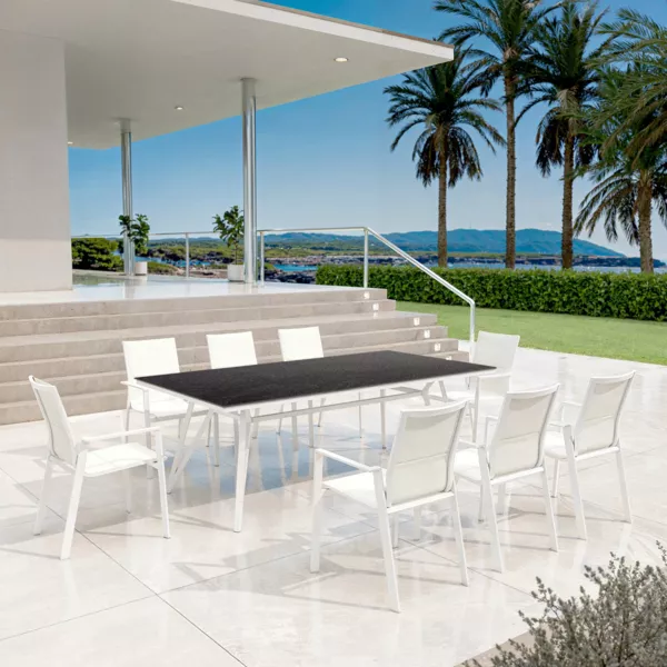 Mesa de jardín en aluminio/HPL 10 lugares (220 x 115 cm) Biarritz - Efecto piedra Antracita/Blanco