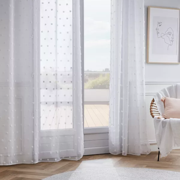 Voilage oeillets pompons (140 x 240 cm) Emie Blanc