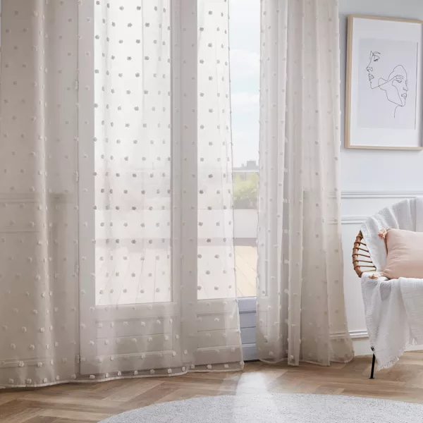 Vitrage met ringen en pompons (180 x 240 cm) Emie Beige