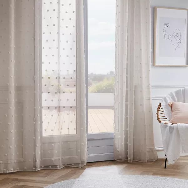 Gardiner med øjer og pomponer (280 x 240 cm) Emie Beige