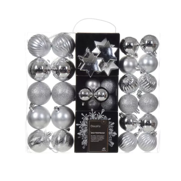 Kit de decoración de árbol de Navidad (40 piezas) Cristal Plata