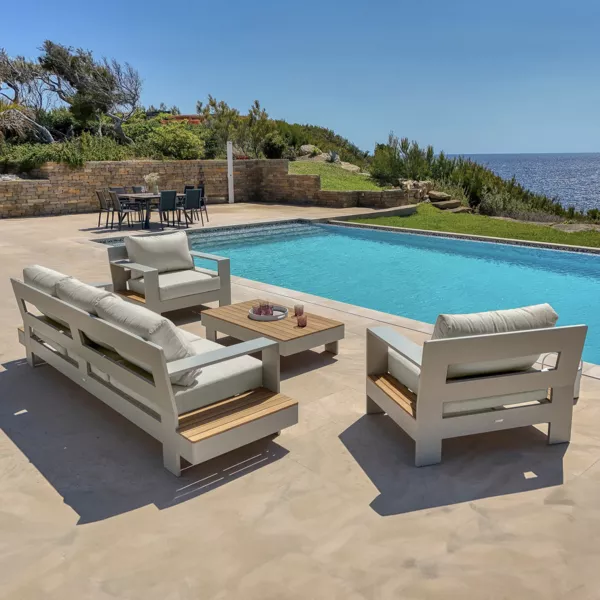 Saln de jardn en aluminio teck 5 lugares Antibes - Crema