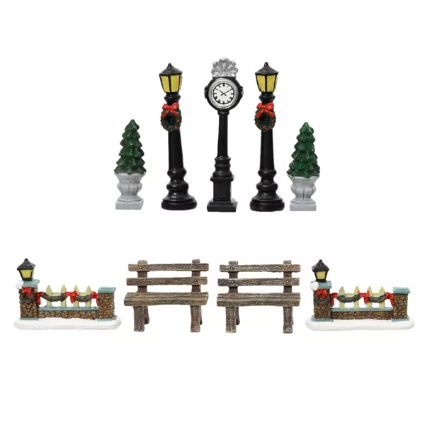 9er Set Stadt-Accessoires (H12 cm) fürs Weihnachtsdorf
