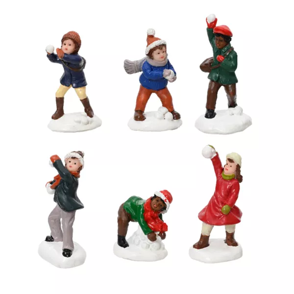Lot de 6 enfants (H5,5 cm) Jeux d'hiver pour village