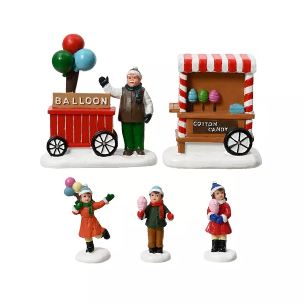 Accessoires pour village (H9,5 cm) Charriot de ballons et enfants