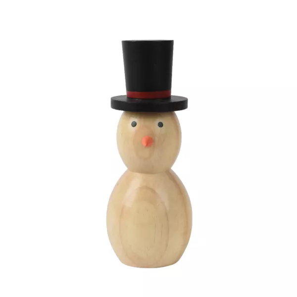 Mueco de nieve de madera para colocar (H10 cm) Sombrero Negro