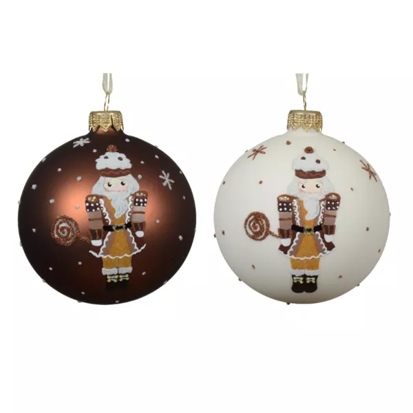 Lote de 6 bolas de Navidad de vidrio (D80 mm) Cascanueces Chocolateados