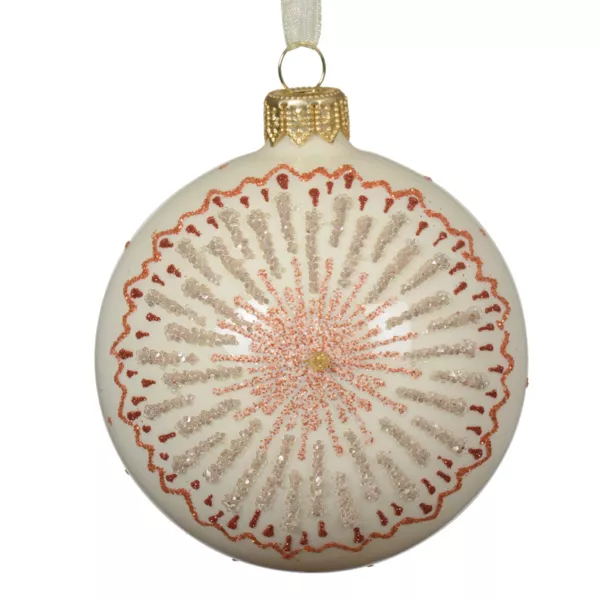 Lote de 6 bolas de Navidad de vidrio (D80 mm) Medallón estrellado Blanco lana