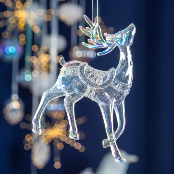 Reno de Navidad para colgar (H11 cm) Hielo Transparente iridiscente