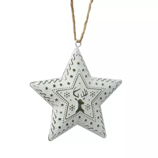 Metalen ster om op te hangen (H9 cm) Witte Kerst