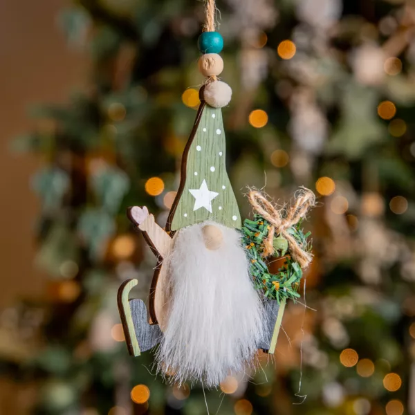 Elfo di Natale da appendere (H11 cm) La mia corona Verde