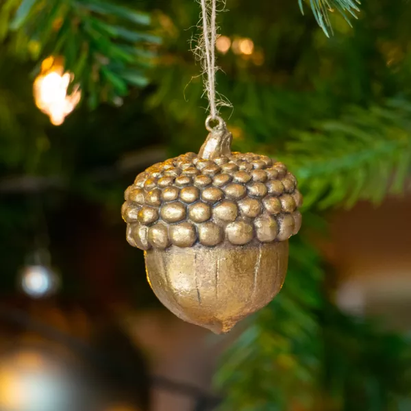 Bellota de Navidad para colgar (H8 cm) Roble Viejo Oro