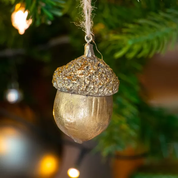 Bellota de Navidad para colgar (H8 cm) Roble de antaño Oro