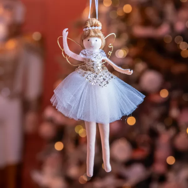 Ángel de Navidad para colgar (H20 cm) Bailarina Dorada