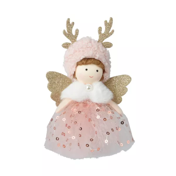 Ángel de Navidad para colgar (H13 cm) Alice madera de ciervo Rosa