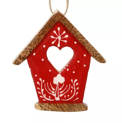 Houten hangend huisje (H8 cm) Kersthart Rood