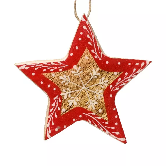Houten ster om op te hangen (H8 cm) Kerstsneeuwvlok Rood