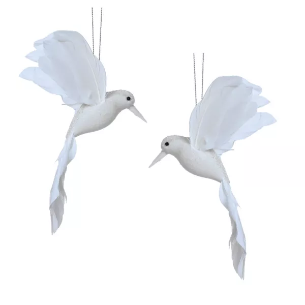 Lote de 2 pájaros para colgar (H8 cm) Colibrí de Navidad Blanco