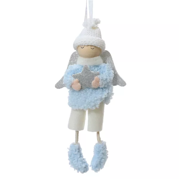 Ángel para colgar (H16 cm) Pequeño niño estrellado Azul