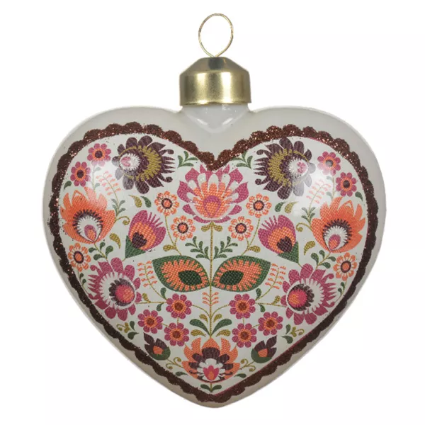 Set di 2 cuori in vetro (H9 cm) Bolshoi Fiorito Bianco e rosa